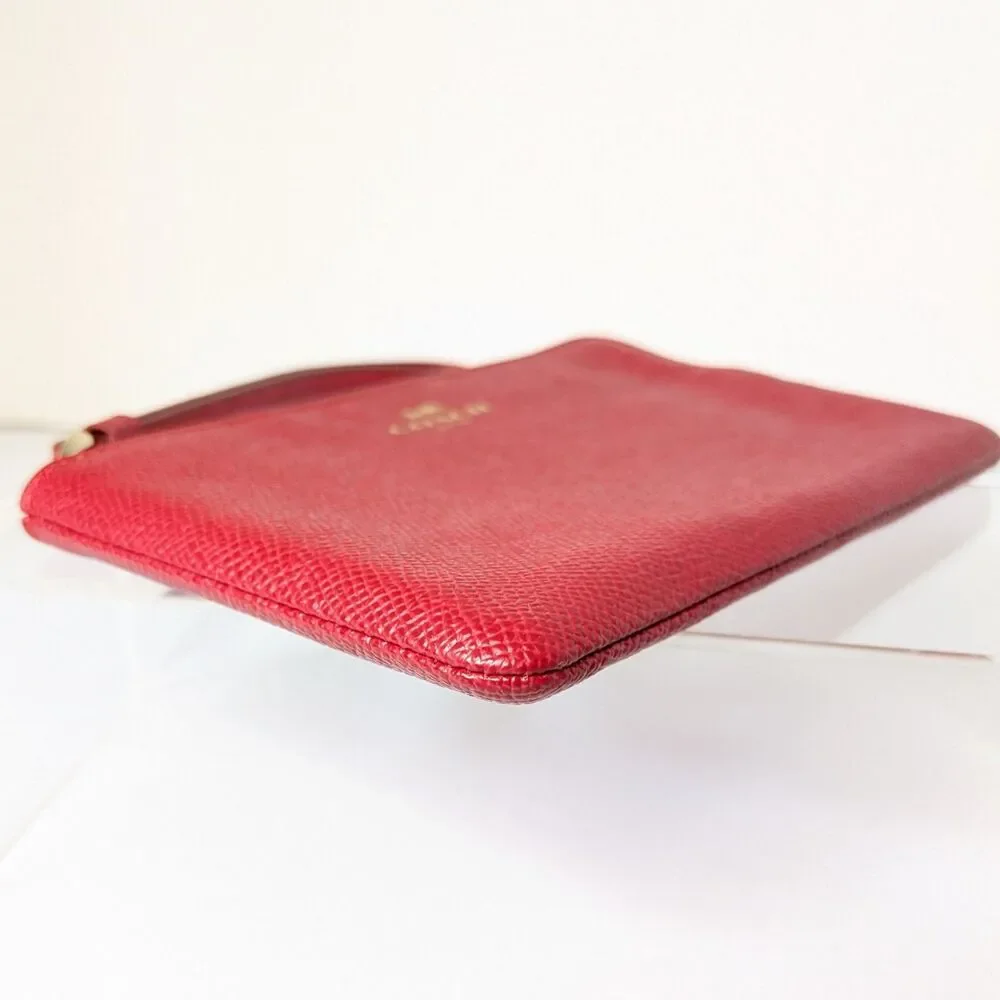 COACH Red Crossgrain Leather Small Wristlet Corner Zip Pouch Card Slots F58032